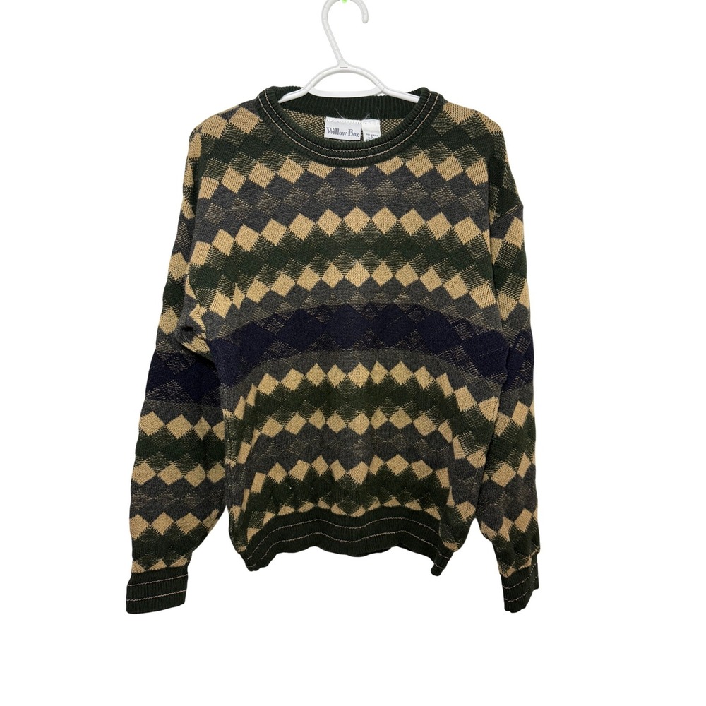Willow Bay Mens Argyle Pattern Sweater Medium Grandpa Retro Vintage‎ Cosby Ski